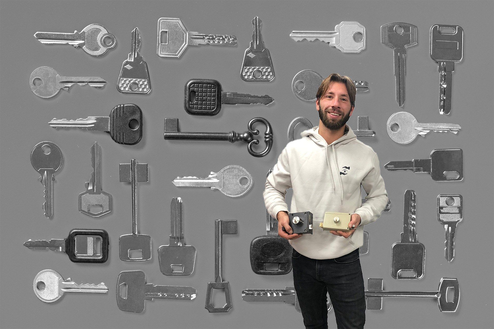 Beau van Mr. Slotenmaker met een opbouwslot voor een wand met verschillende sleutels